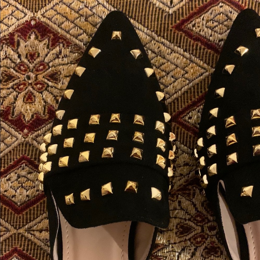 SHEIN Black and Gold Studded Suede Mules - Picture 4 of 7